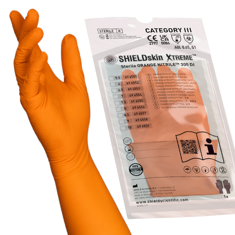 Перчатки нитриловые стерильные Orange Nitrile™ 300 DI SHIELD Scientific для чистых помещений IBC Nanotex