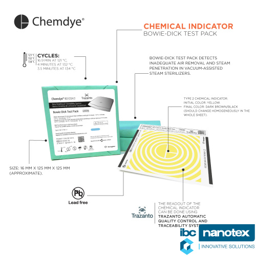 BD125X Химический индикатор. Класс 2. Автоклавирование (стерилизация паром). Chemdye