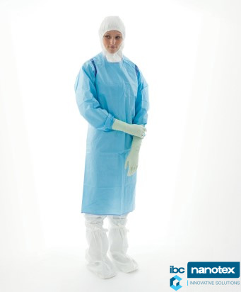 Фартук стерильный одноразовый с рукавами S-BCAS BioClean защита от химиотерапевтических препаратов для чистых помещений. IBC NANOTEX