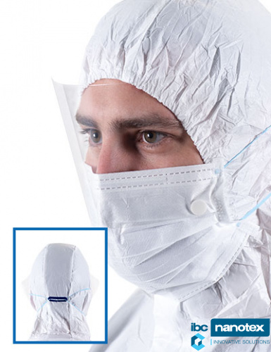 Маска стерильная с лицевым щитком на завязках VFM 210 T-SLOT BioClean  для чистых помещений IBC Nanotex